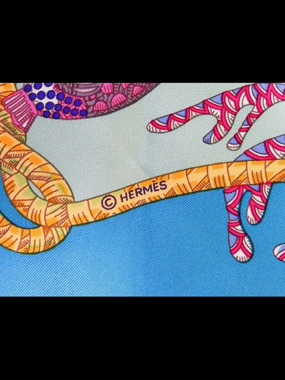 Hermes Turquoise Blue Marine Life Silk Scarf with Multicolor Fish